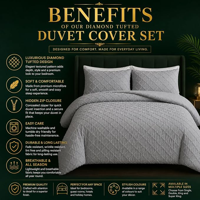 Double Duvet Cover Set Beige Tufted Bedding Set with 2 Pillowcases | Soft  Textured Geometric Quilt Cover with Hidden Zip