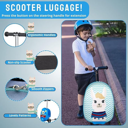 2 in 1 Kids Scooter Suitcase Cabin Approved  Foldable Ride On Travel Luggage with Non Slip Deck, Lightweight 18 Inch Carry-On Suitcase for Children 5+ Years