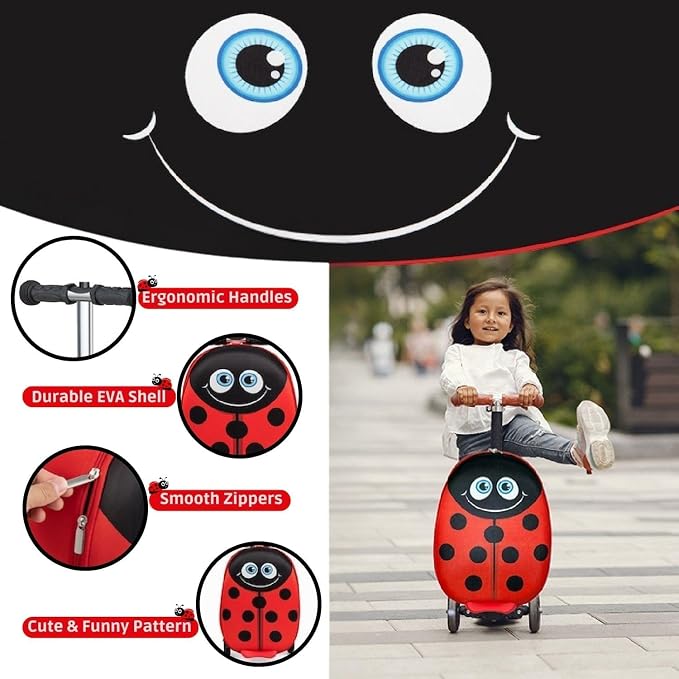2 in 1 Kids Scooter Suitcase Cabin Approved  Foldable Ride On Travel Luggage with Non Slip Deck, Lightweight 18 Inch Carry-On Suitcase for Children 5+ Years