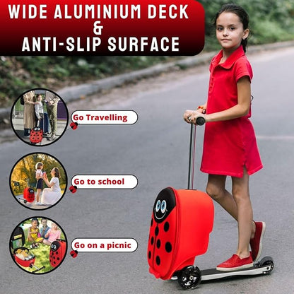 2 in 1 Kids Scooter Suitcase Cabin Approved  Foldable Ride On Travel Luggage with Non Slip Deck, Lightweight 18 Inch Carry-On Suitcase for Children 5+ Years