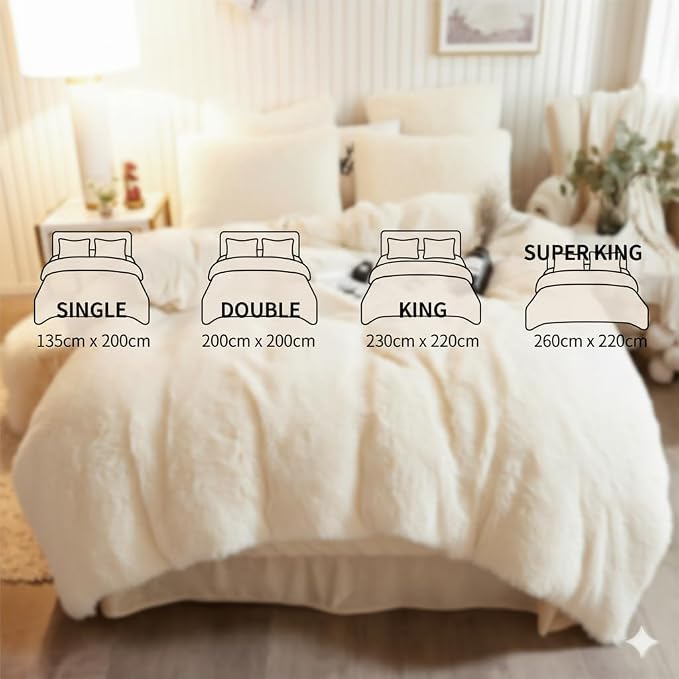 Luxury Faux Fur Shaggy Duvet Cover Set  Super Soft Plush Teddy Fleece Bedding Set with Matching Pillowcase  Warm Winter Bed Linen