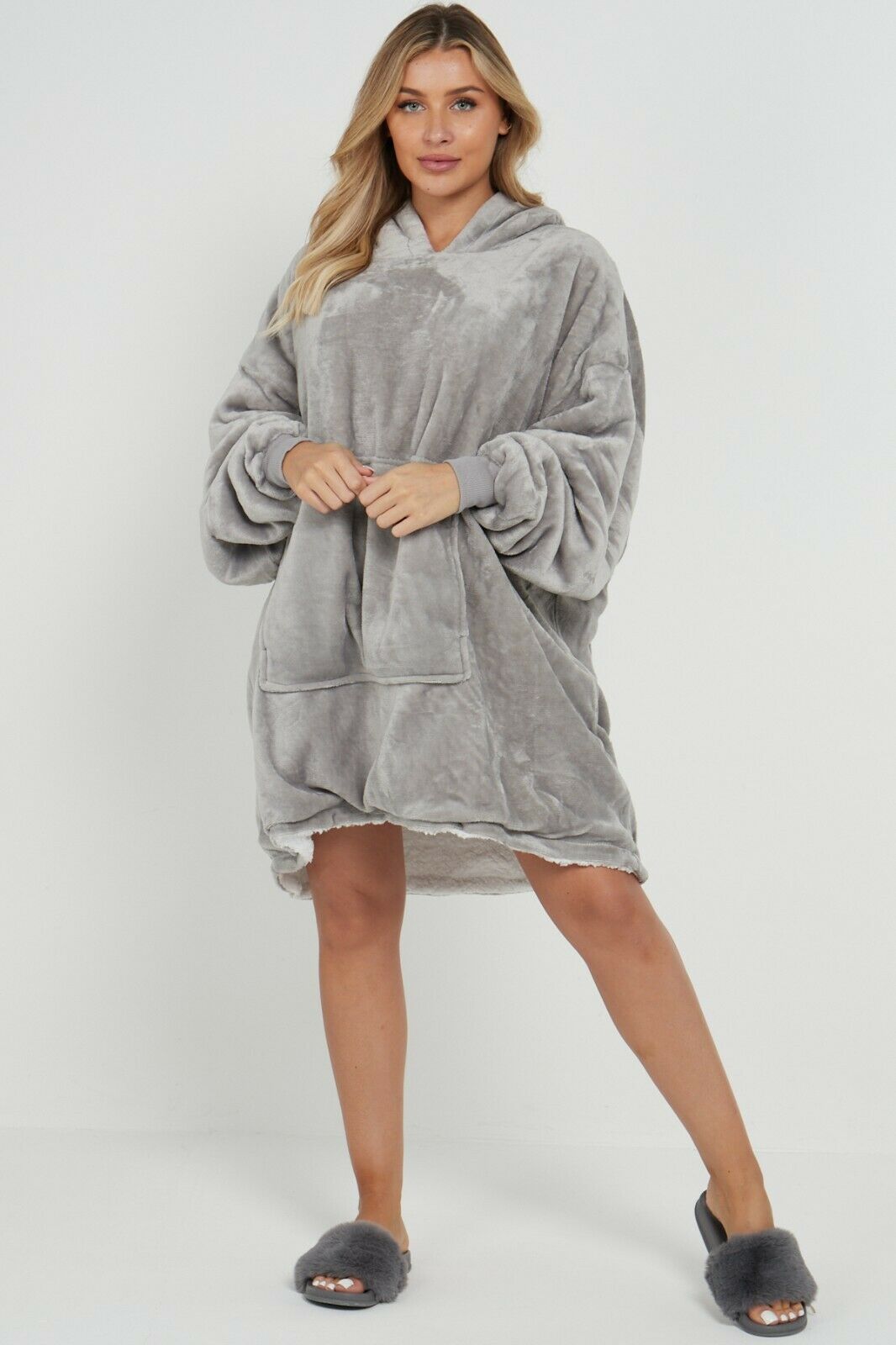 Ladies Oversized Hoodie Sherpa Fleece Soft Cosy Warm Thermal Hooded Sweatshirt