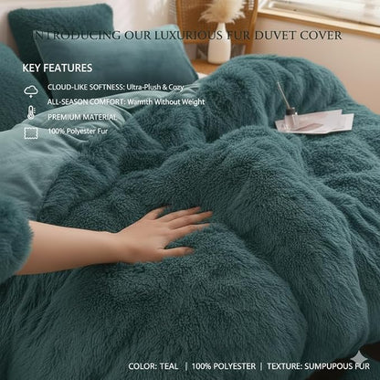 Luxury Faux Fur Shaggy Duvet Cover Set  Super Soft Plush Teddy Fleece Bedding Set with Matching Pillowcase  Warm Winter Bed Linen
