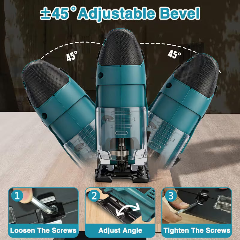 Brushless Cordless Electric Jigsaw (Machine Only)  Variable Speed Jig Saw with 0°–45° Bevel Cutting, Battery Level Indicator & Ergonomic Grip for Wood, PVC & Metal