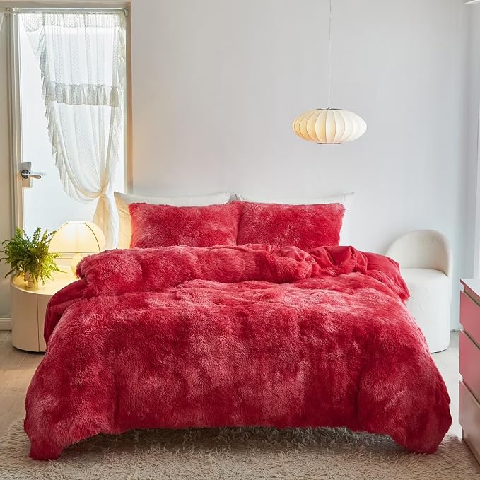 Luxury Faux Fur Shaggy Duvet Cover Set  Super Soft Plush Teddy Fleece Bedding Set with Matching Pillowcase  Warm Winter Bed Linen