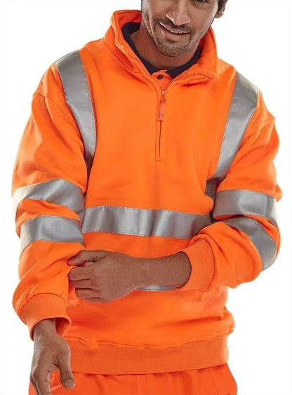 Hi Vis Half Zip Reflective Sweatshirt High Visibility High Neck Security Jumper