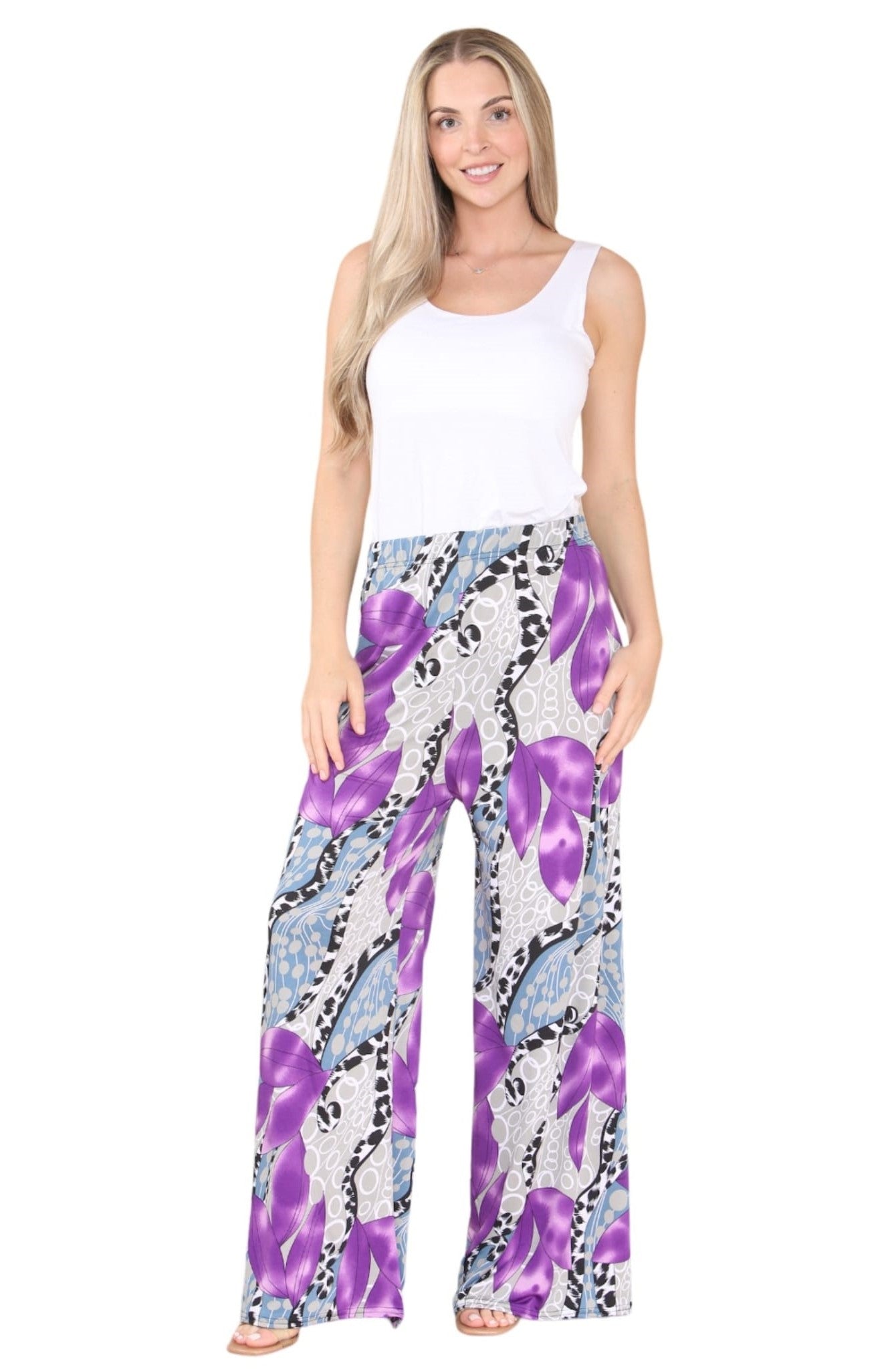 Ladies Women Elasticated Palazzo Flared Trouser Wide Leg Baggy Pants Size 10-24