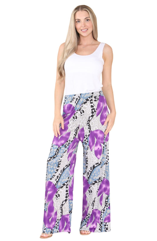 Ladies Women Elasticated Palazzo Flared Trouser Wide Leg Baggy Pants Size 10-24