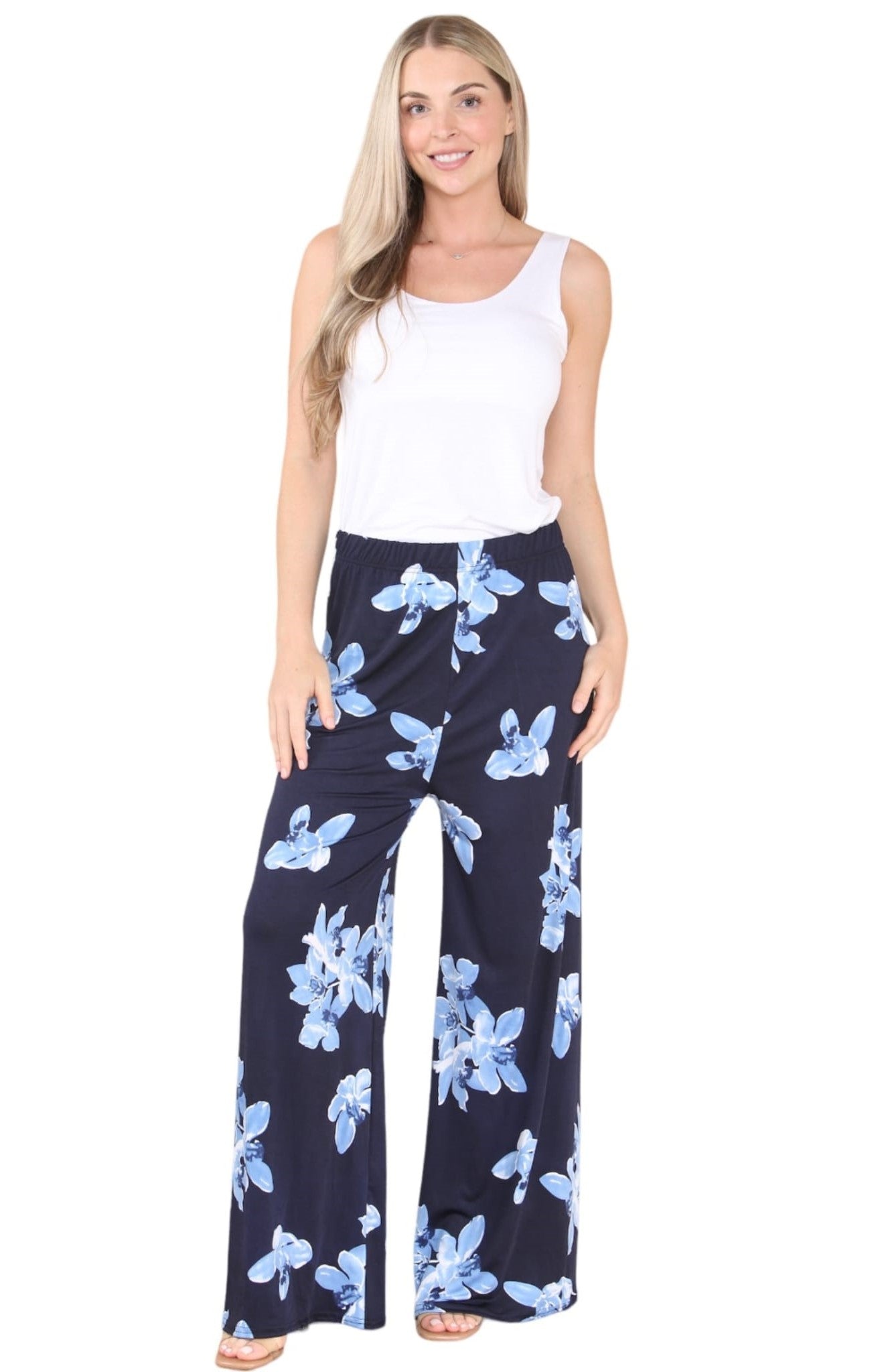 Ladies Women Elasticated Palazzo Flared Trouser Wide Leg Baggy Pants Size 10-24