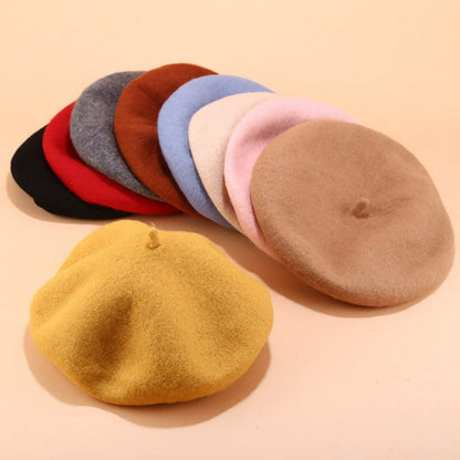 Plain Women Beret Hat Wool Autumn Ladies Girls Fashion Hats French Beret Winter