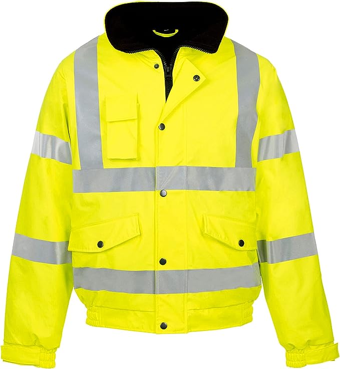Mens Hi-Viz Vis High Visibility Bomber Safety Zip Jacket Security Work Hood Coat