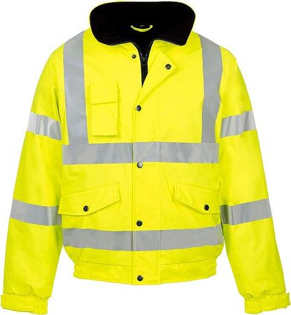 Mens Hi-Viz Vis High Visibility Bomber Safety Zip Jacket Security Work Hood Coat