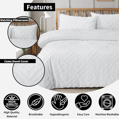 Unique Duvet Quilt Cover Set with Pillowcases, Luxury With Tufted Design Bedding Set
