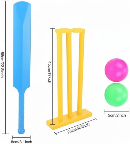 Kids Cricket Set with Plastic Bat, Balls, Stumps & Base | Children's Garden Cricket Toy Set | Indoor & Outdoor Sports Game for Boys & Girls