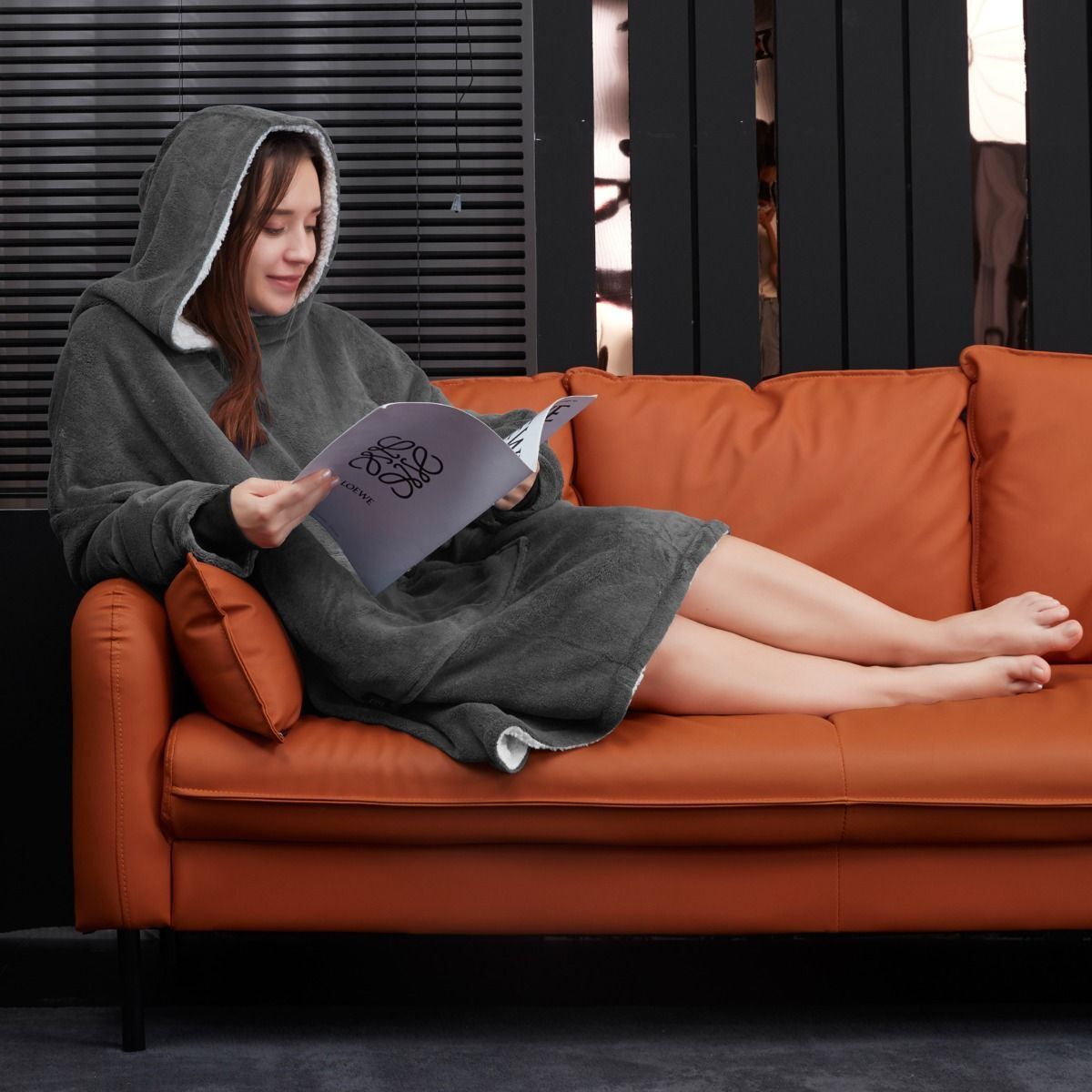 Heated Oversized Hoodie Soft Fleece Sherpa Hooded Blanket Warm Thermal Hoody UK