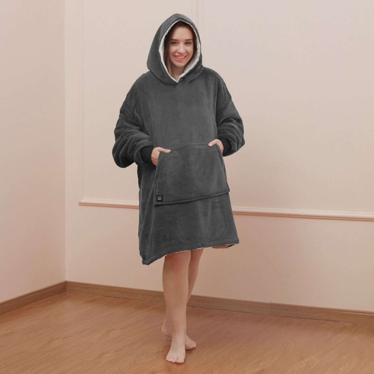 Heated Oversized Hoodie Soft Fleece Sherpa Hooded Blanket Warm Thermal Hoody UK