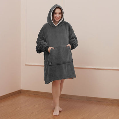 Heated Oversized Hoodie Soft Fleece Sherpa Hooded Blanket Warm Thermal Hoody UK