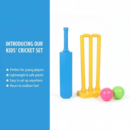 Kids Cricket Set with Plastic Bat, Balls, Stumps & Base | Children's Garden Cricket Toy Set | Indoor & Outdoor Sports Game for Boys & Girls