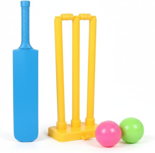 Kids Cricket Set with Plastic Bat, Balls, Stumps & Base | Children's Garden Cricket Toy Set | Indoor & Outdoor Sports Game for Boys & Girls