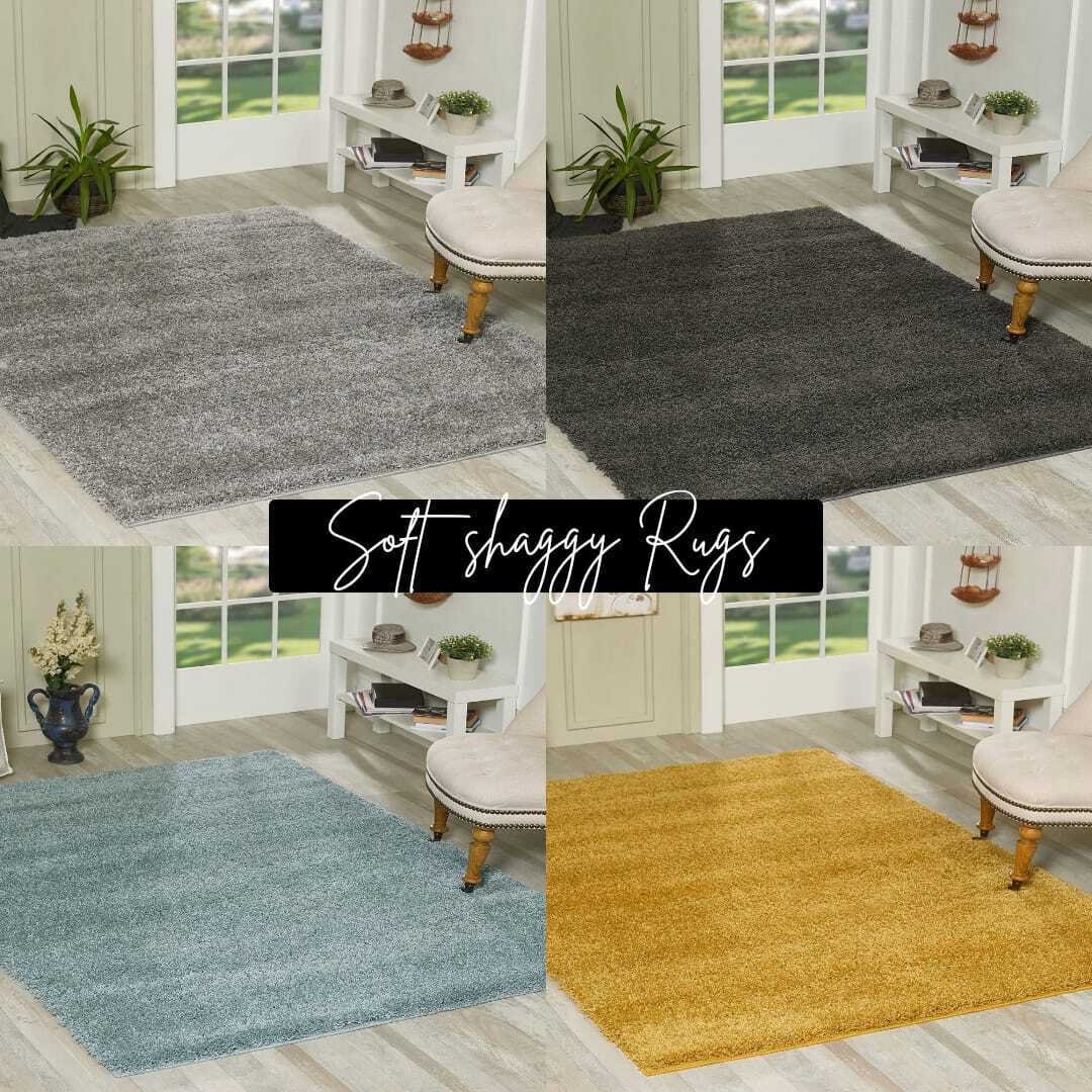 Modern Non Slip Rug Soft Shaggy Bedroom Living Room Carpet Runner Hallway UK