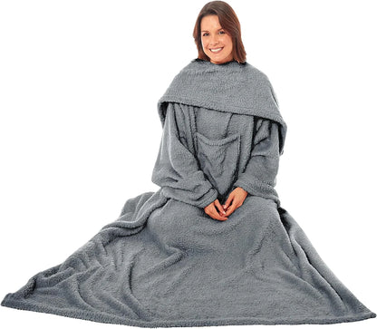 Adults Blankets Throws Snuggle with Sleeves & Pocket Perfect for All Season Warmth Cozy Comfort Ultra Soft Wearable TV Blankets