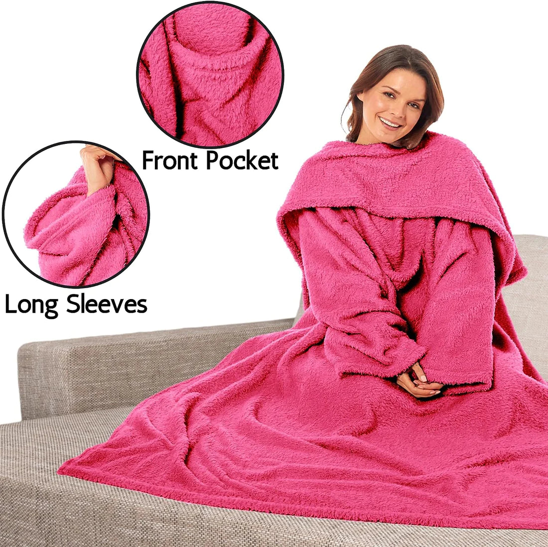Adults Blankets Throws Snuggle with Sleeves & Pocket Perfect for All Season Warmth Cozy Comfort Ultra Soft Wearable TV Blankets