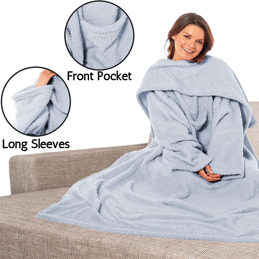 Adults Blankets Throws Snuggle with Sleeves & Pocket Perfect for All Season Warmth Cozy Comfort Ultra Soft Wearable TV Blankets