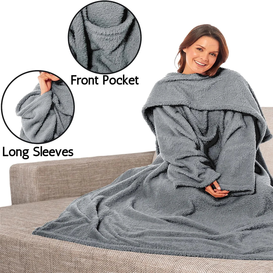 Adults Blankets Throws Snuggle with Sleeves & Pocket Perfect for All Season Warmth Cozy Comfort Ultra Soft Wearable TV Blankets