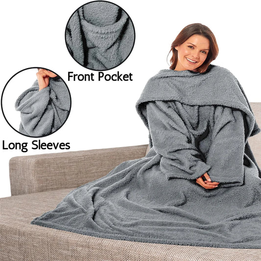 Adults Blankets Throws Snuggle with Sleeves & Pocket Perfect for All Season Warmth Cozy Comfort Ultra Soft Wearable TV Blankets